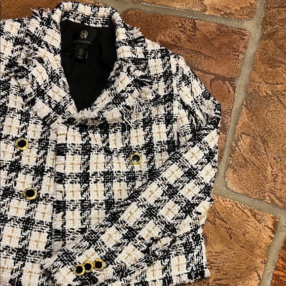 House of Harlow Chic Black and Cream Plaid Women's Jacket - Picture 5 of 6